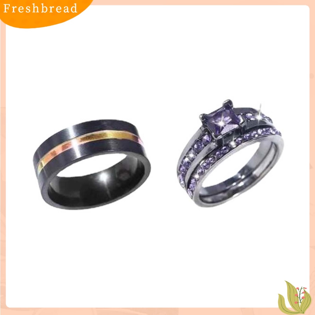 &lt; Freshbread &gt; 3Pcs/Set Cincin Pasangan Lebar Permukaan Halus Alloy Cubic Zirconia Garis Tipis Jari Rings Perhiasan Fashion