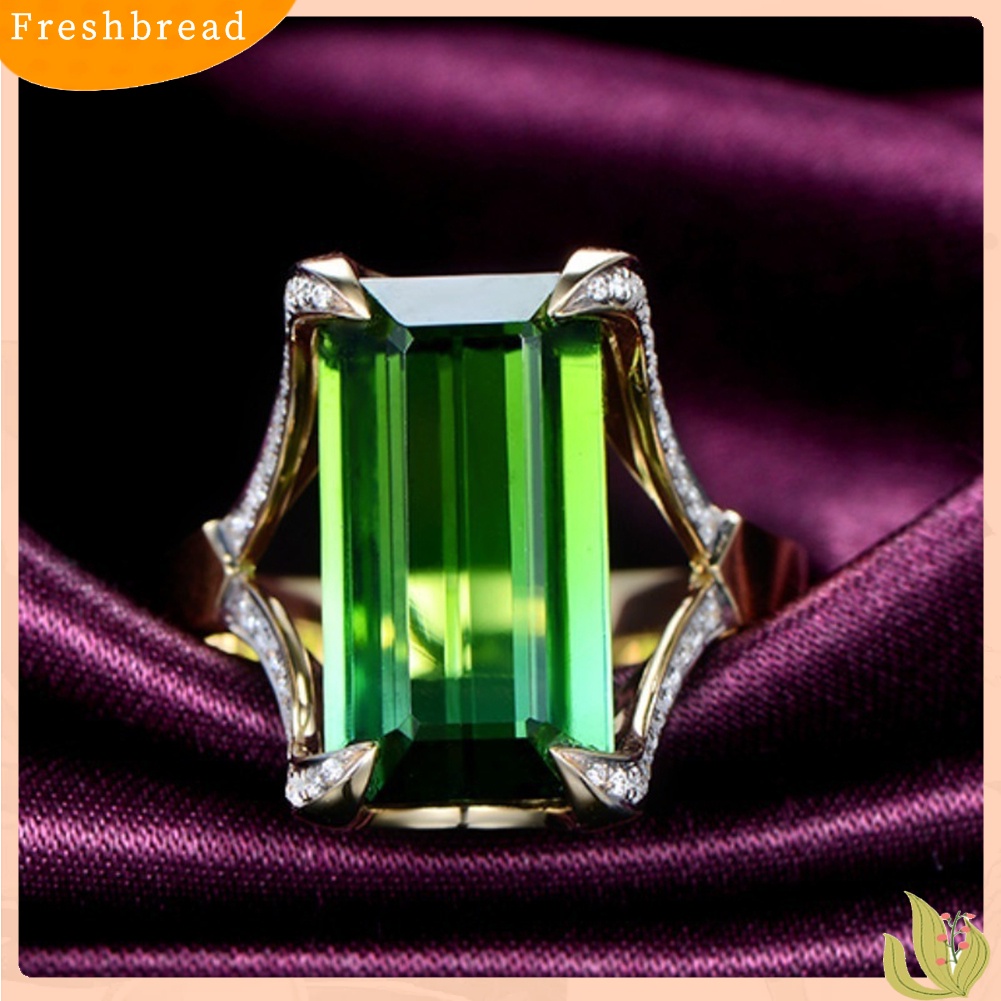 < Freshbread > Fashion Hijau Faux Gemstone Berlian Imitasi Wanita Jari Cincin Menawan Perhiasan Hadiah