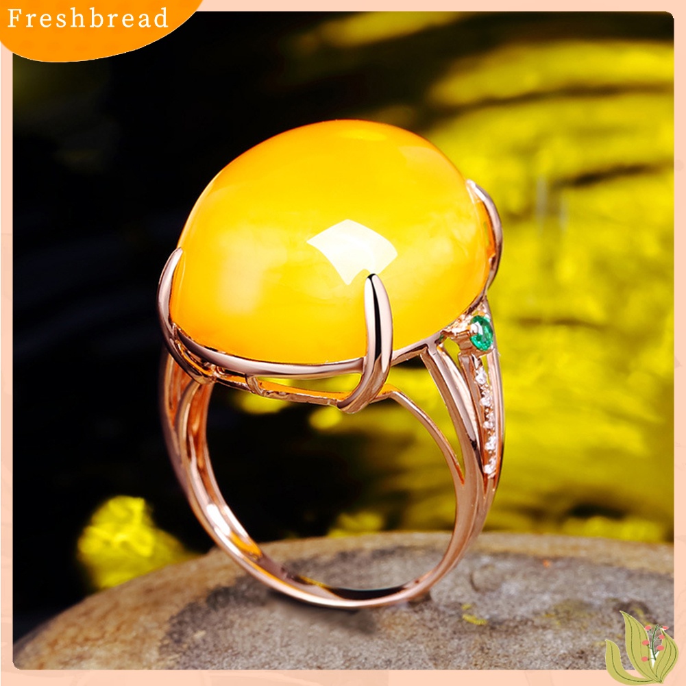 &lt; Freshbread &gt; Vintage Oval Imitasi Amber Wanita Jari Perhiasan Pernikahan Pengantin Terbuka Cincin Hadiah