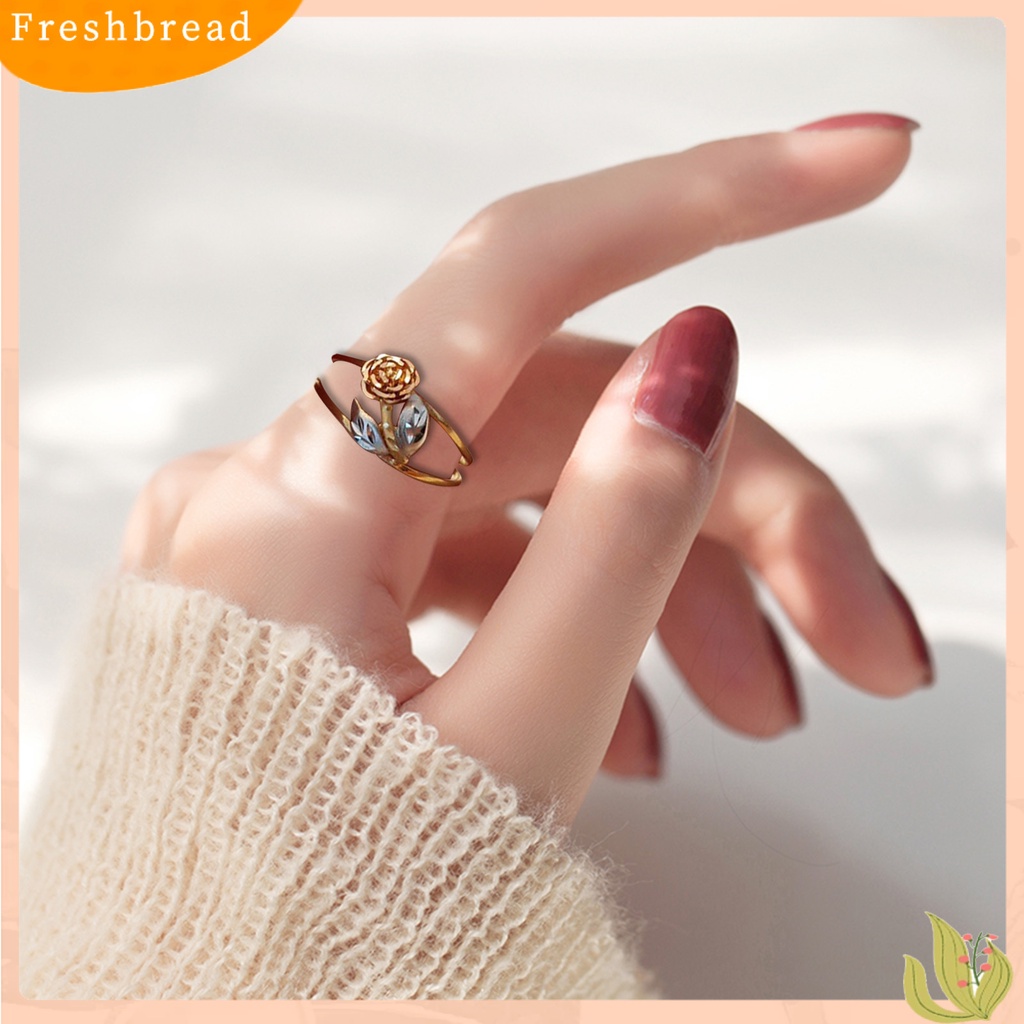 &lt; Freshbread &gt; Wanita Cincin Mawar Ganda Warna Perhiasan Electroplating Bunga Chic Cincin Hadiah Ulang Tahun