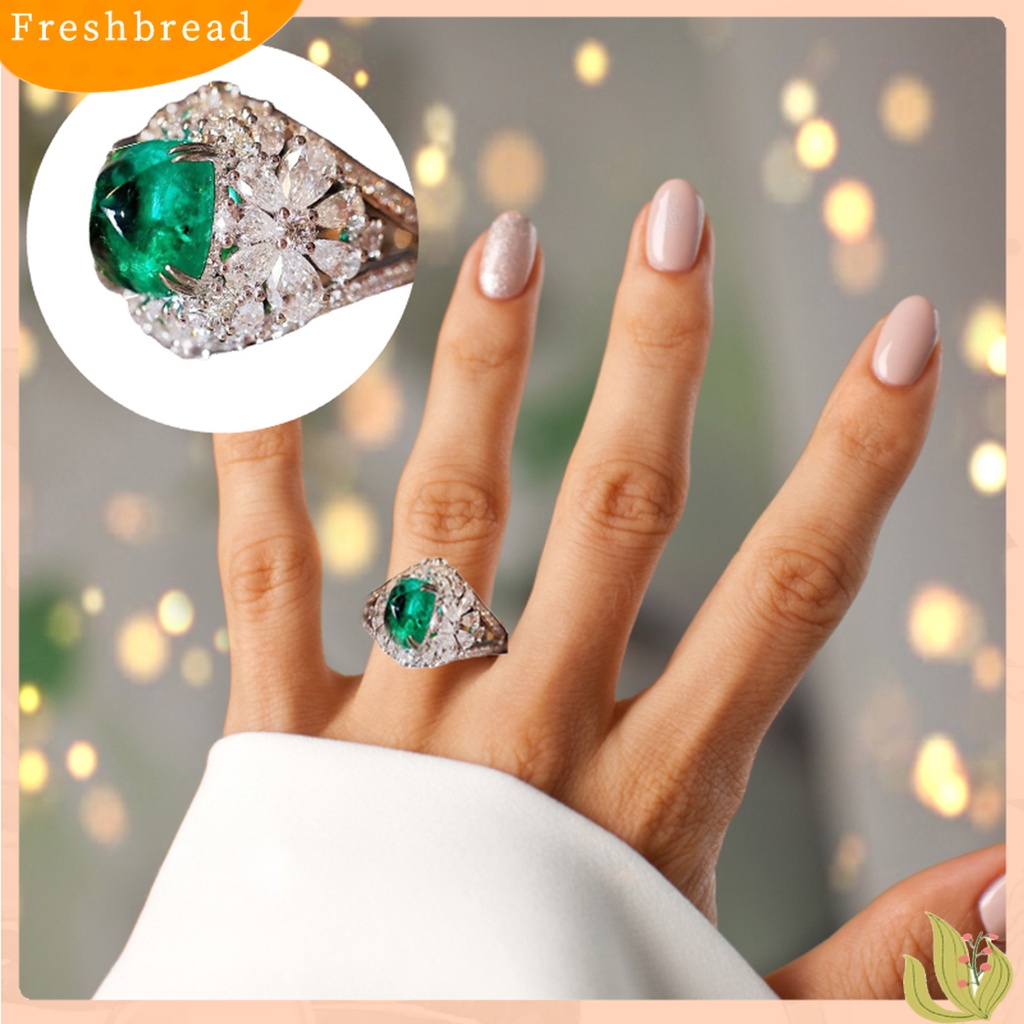 &lt; Freshbread &gt; Cincin Wanita Retro Hias Berlian Imitasi Persegi Hijau Finger Ring Untuk Anniversary