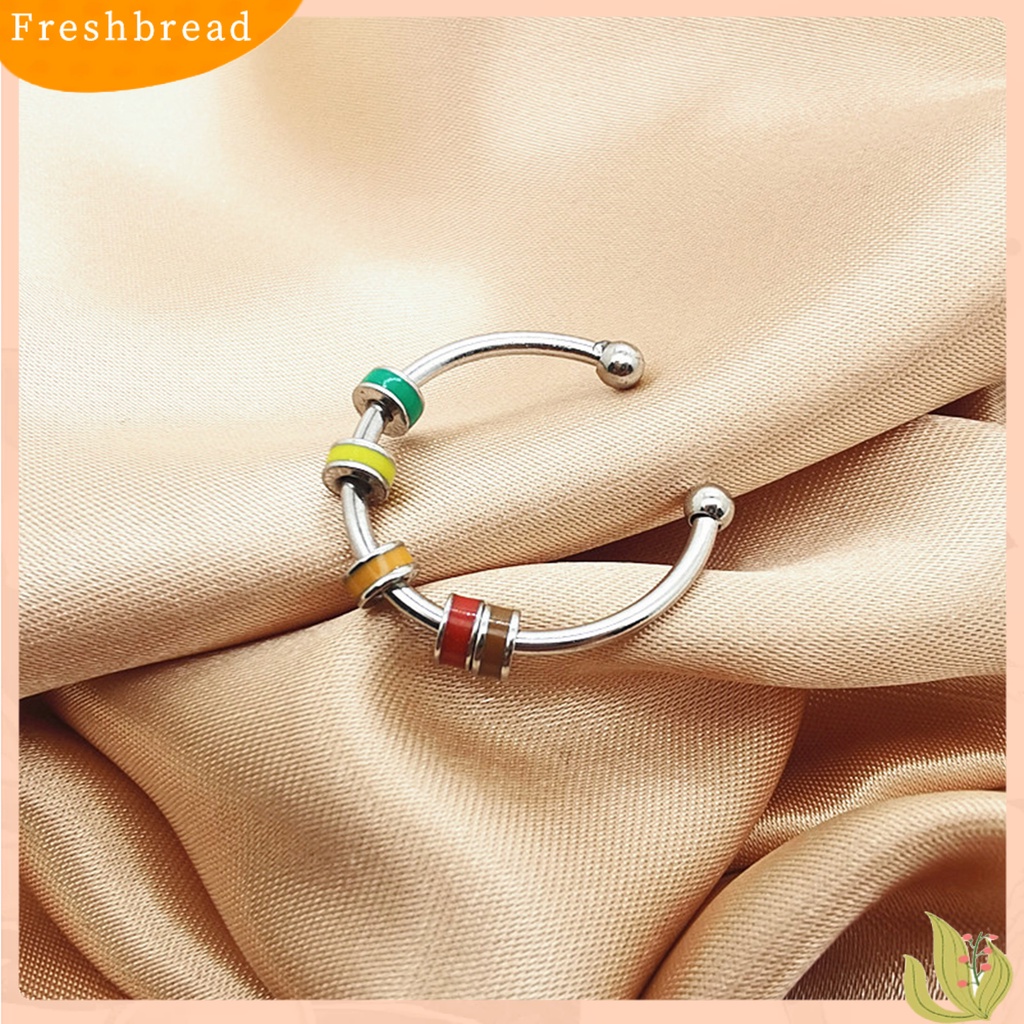 &lt; Freshbread &gt; Cincin Unisex Manik-Manik Berputar Pereda Kecemasan Stainless Steel Pembukaan Resizable Finger Ring Untuk Kantor