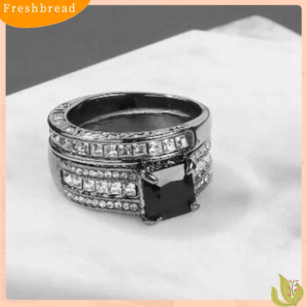 &lt; Freshbread &gt; 3Pcs/Set Cincin Pasangan Laporan Permukaan Halus Paduan Persegi Bertatahkan Cubic Zirconia Pernikahan Band Perhiasan Fashion