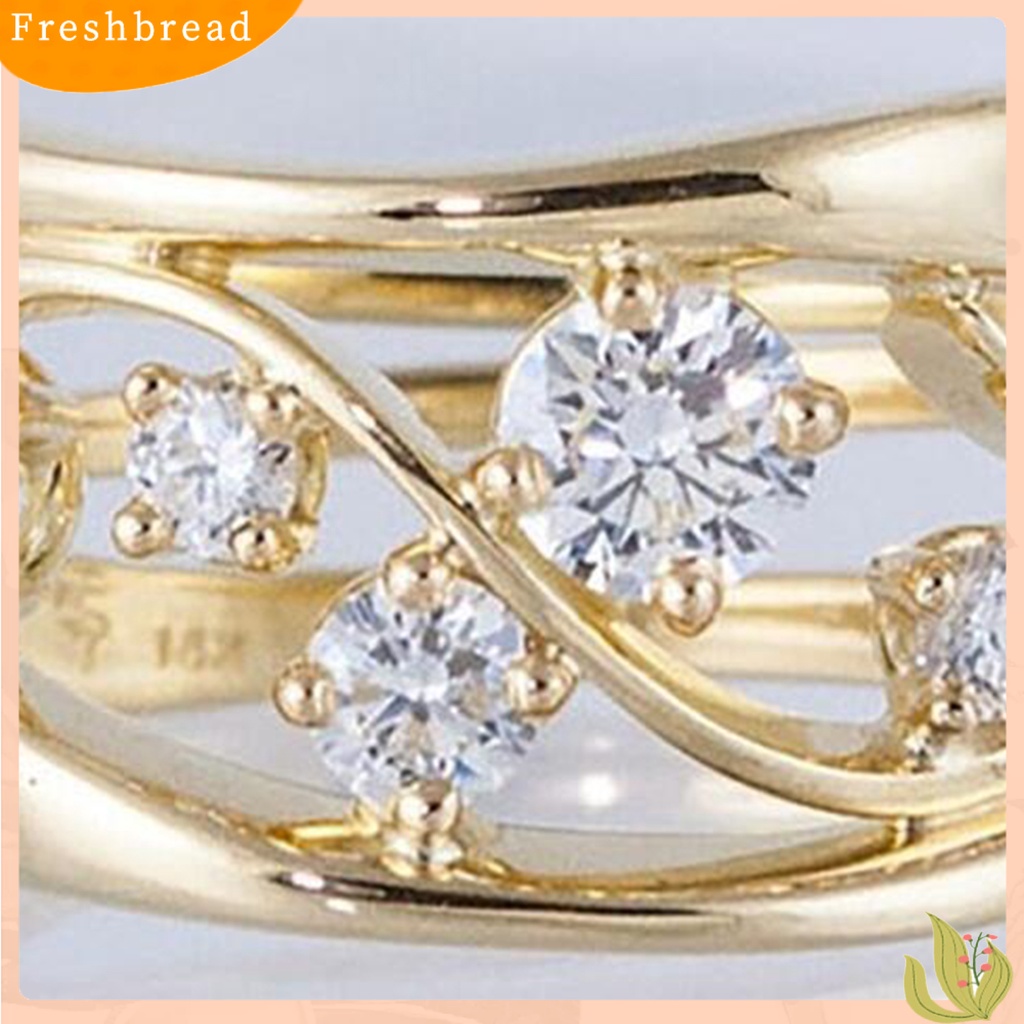 &lt; Freshbread &gt; Wanita Cincin Jari Anti Tarnish Hollow Wavy Line Geometric Cubic Zirconia Ring Untuk Tunangan