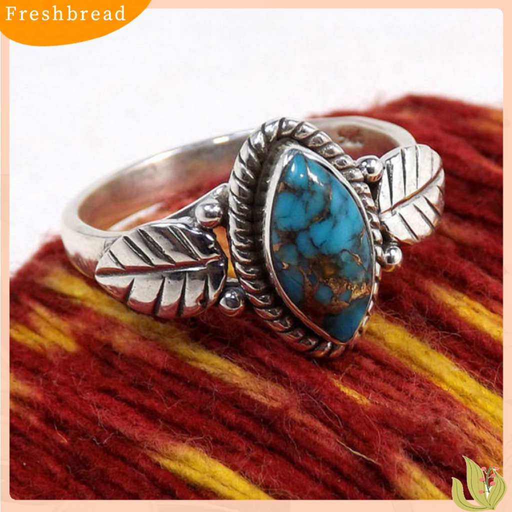 &lt; Freshbread &gt; Wanita Cincin Indah Imitasi Pirus Portabel High-end Vintage Hias Anti Karat Bentuk Daun Unisex Pria Buku Jari Cincin Hadiah Ulang Tahun