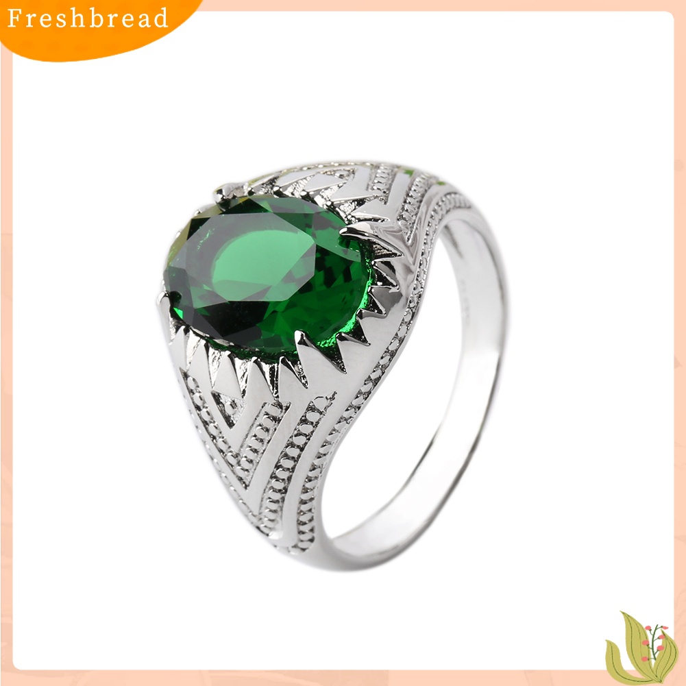 &lt; Freshbread &gt; Fashion Keren Oval Zamrud Hijau Berlian Imitasi Paduan Jari Cincin Pria Perhiasan Hadiah