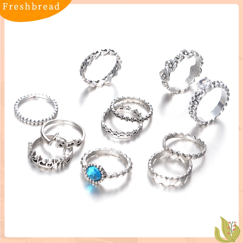 &lt; Freshbread &gt; 11 Pcs Hope Welcome Heart Zircon Hollowed Knuckle Finger Ring Set Perhiasan Wanita