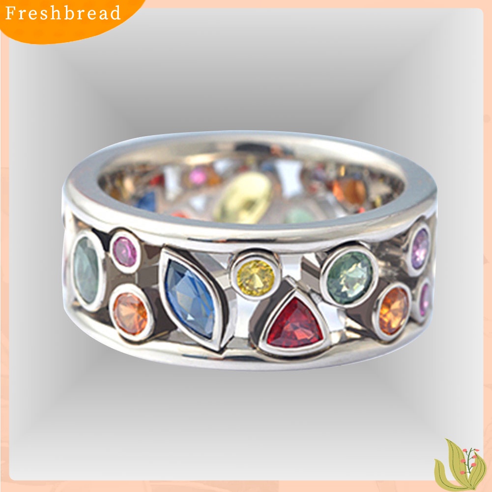 &lt; Freshbread &gt; Pola Geometris Berongga Berlian Imitasi Wanita Jari Cincin Pesta Perjamuan Perhiasan Hadiah