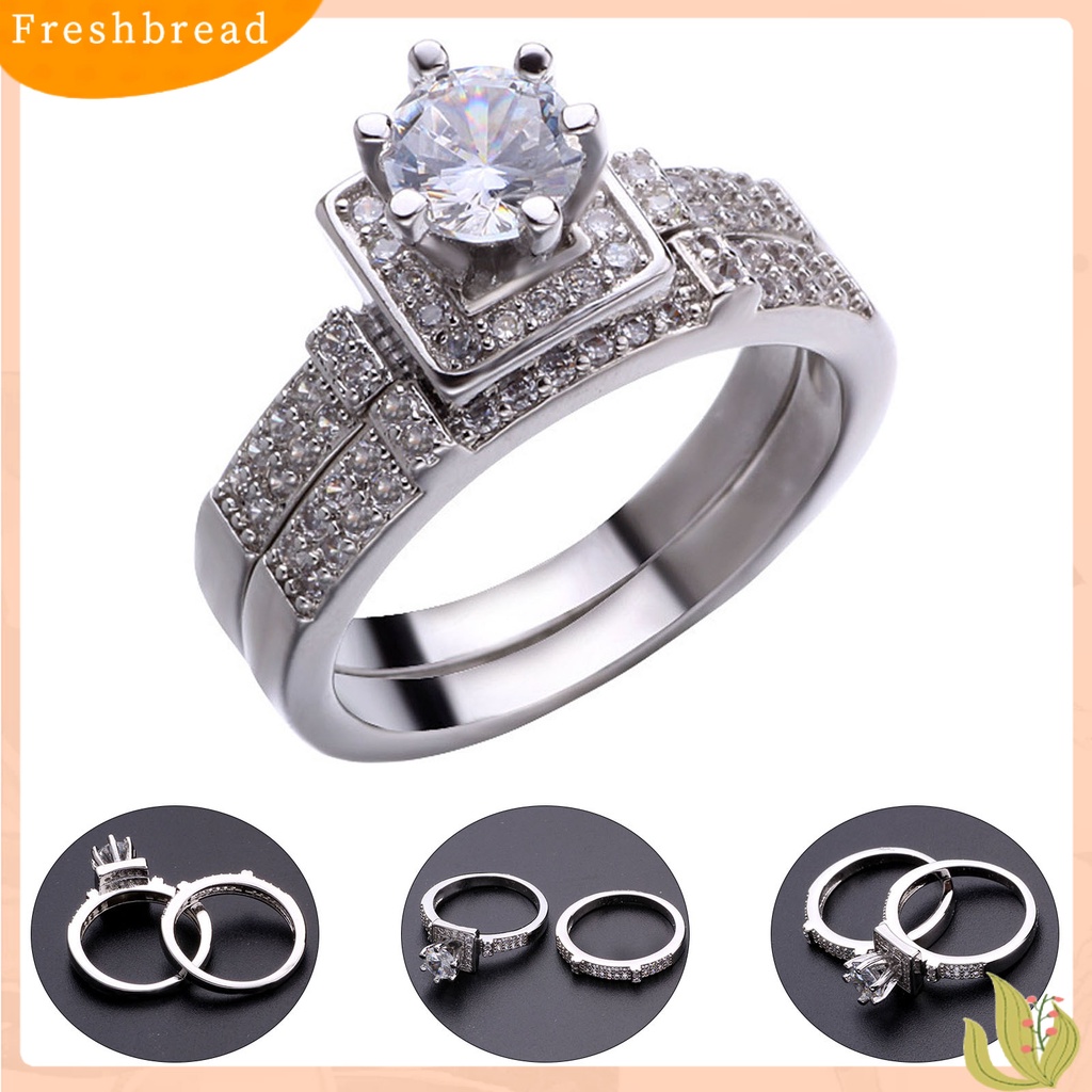 &lt; Freshbread &gt; 1pasang Cincin Couple Geometris Berlian Imitasi Perhiasan Cincin Kilau Terang Indah Untuk Pernikahan