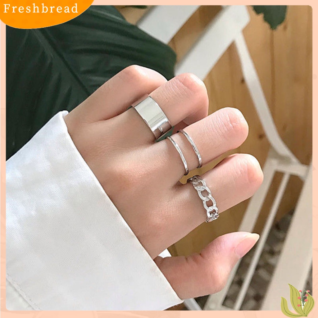 < Freshbread > 3Pcs Cincin Wanita Geometris Pembukaan Dapat Disesuaikan Perhiasan Gaya Korea Permukaan Halus Cincin Jari Hadiah Ulang Tahun
