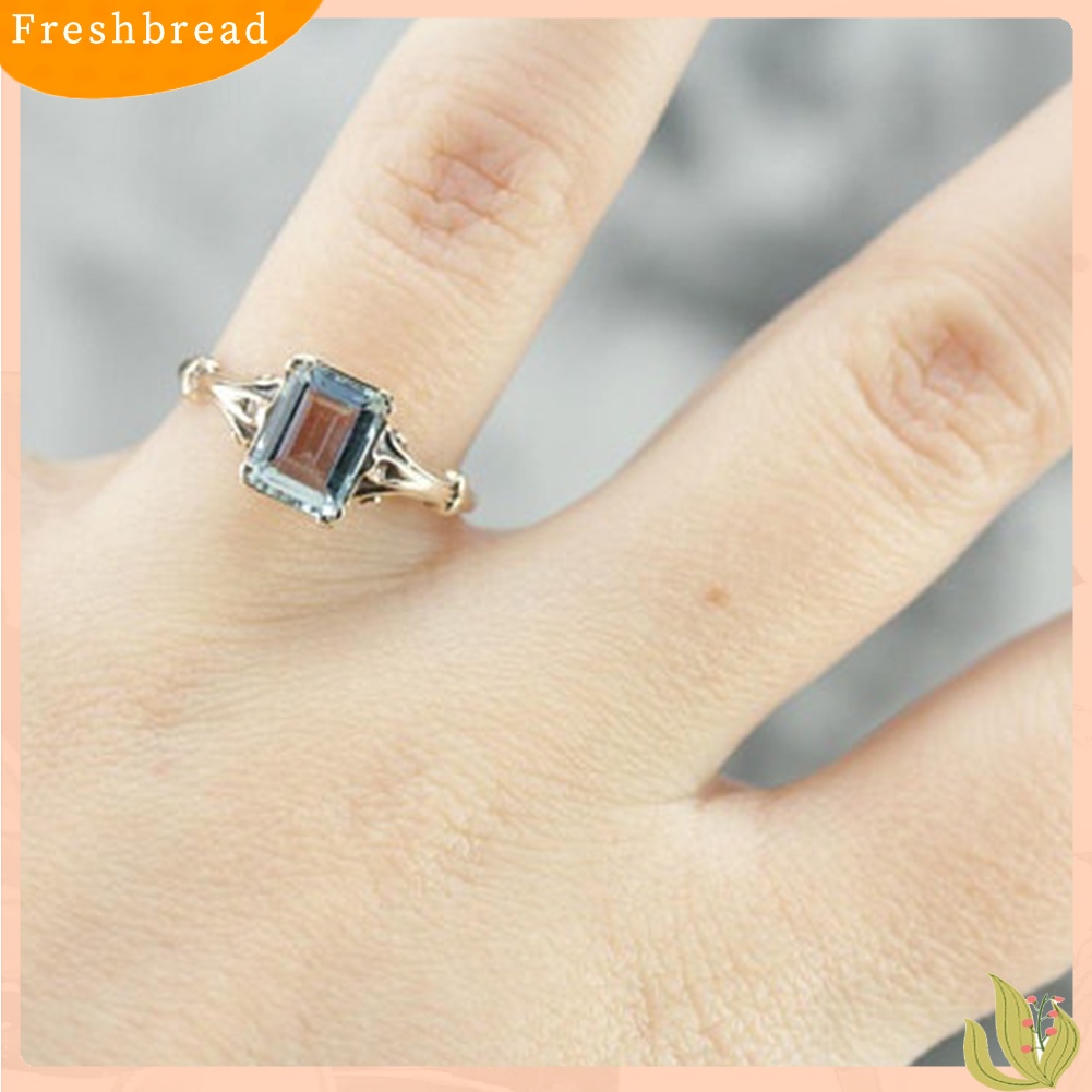 &lt; Freshbread &gt; Wanita Elegan Faux Square Topaz Cincin Pengantin Pernikahan Pertunangan Pesta Perhiasan Hadiah