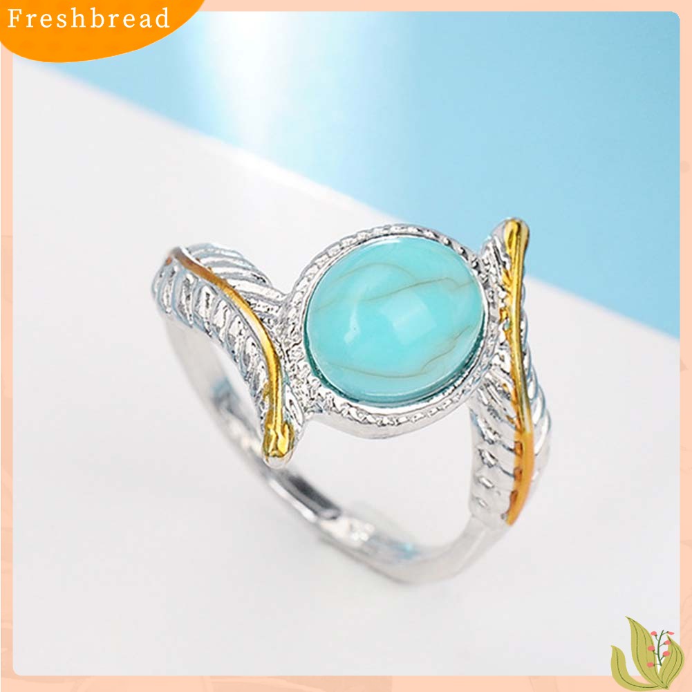 &lt; Freshbread &gt; Vintage Two Tone Twist Leaf Faux Turquoise Cincin Wanita Pernikahan Pertunangan Perhiasan