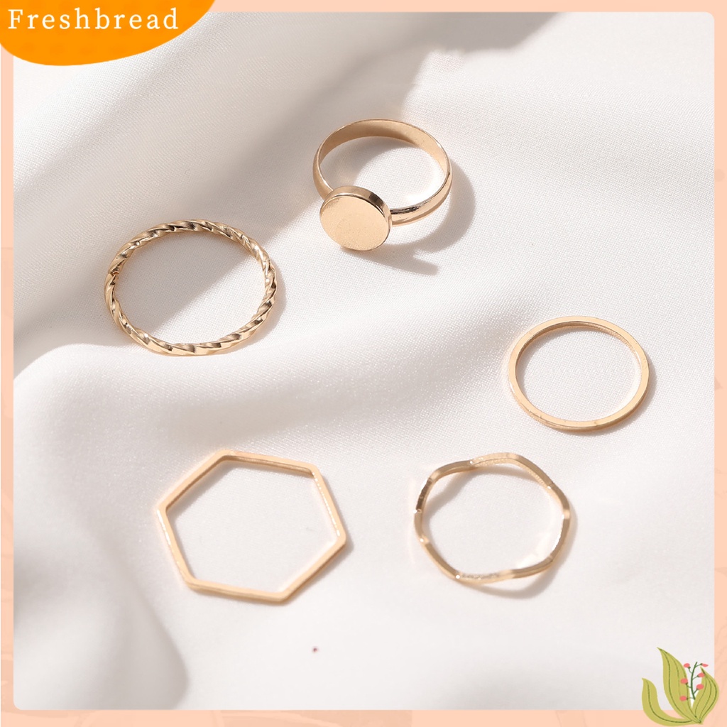 &lt; Freshbread &gt; 5Pcs/Set Cincin Shiny Pengerjaan Halus Alloy Golden Thin Women Finger Ring Untuk Hadiah
