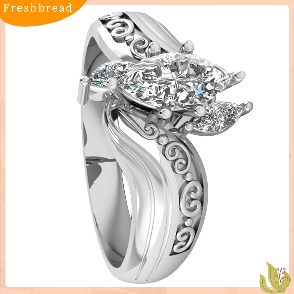 &lt; Freshbread &gt; Fashion Marquise Cut Cubic Zirconia Bunga Cincin Ukir Perhiasan Lamaran Pengantin