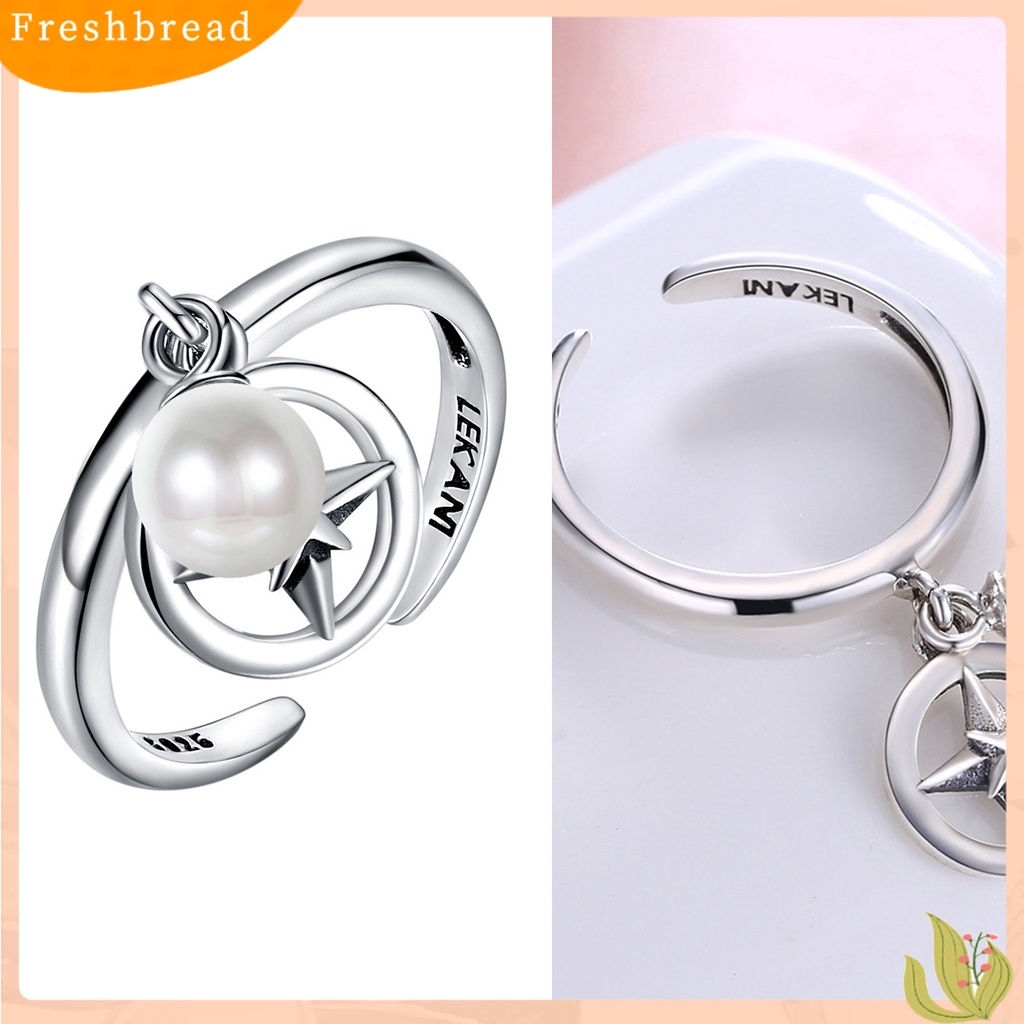< Freshbread > Indah Wanita Bintang Mutiara Imitasi Pembukaan925 Perak Pernikahan Band Cincin Aksesori Fashion