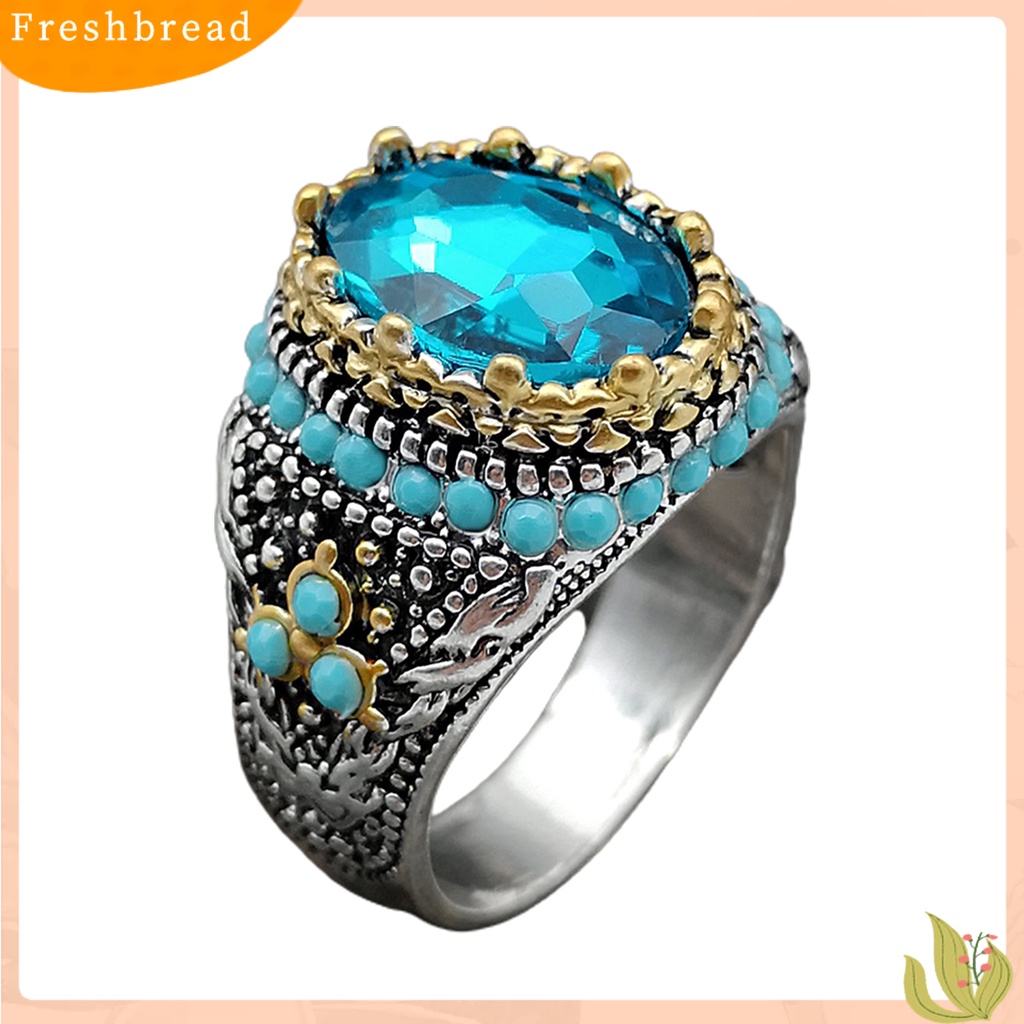 &lt; Freshbread &gt; Pria Cincin Biru Berlian Imitasi Imitasi Pirus Berkilau Vintage Pernikahan Band Cincin Perhiasan Hadiah