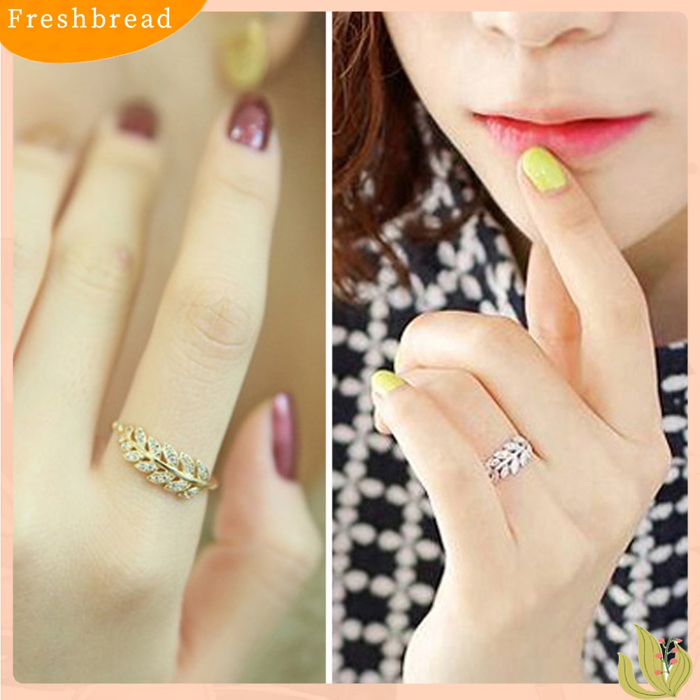 &lt; Freshbread &gt; Fashion Janji Olive Leaf Band Perhiasan Cincin Jari Telunjuk Terbuka Yang Dapat Disesuaikan