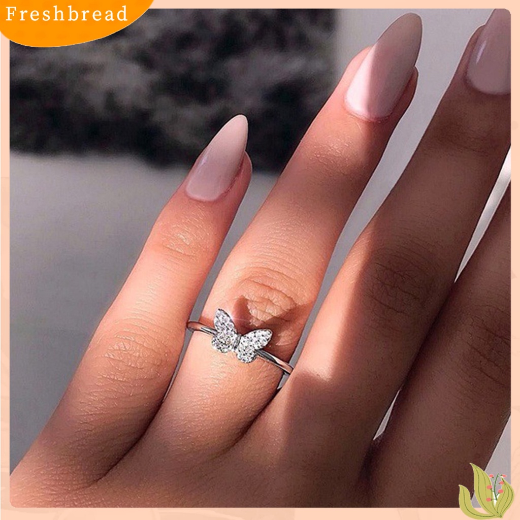 &lt; Freshbread &gt; Wanita Cincin Geometris Berlian Imitasi Mengkilap Hias Berkilau Electroplating Bentuk Kupu-Kupu Cincin Kawin Tunangan Perhiasan Dekorasi Hadiah Untuk Anniversary