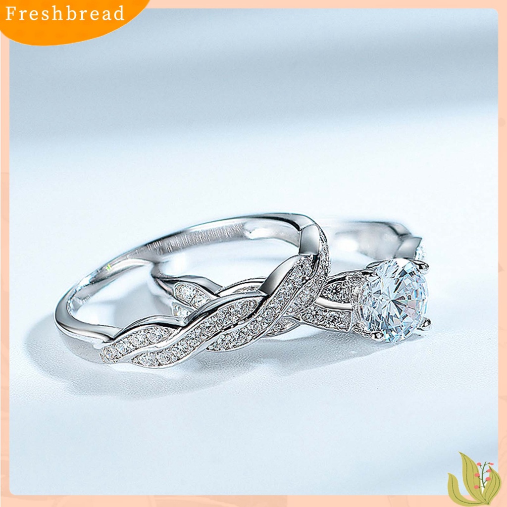 &lt; Freshbread &gt; 2Pcs/Set Indah Permukaan Halus Pernikahan Band Tembaga Memutar Cubic Zirconia Lover Rings Charm Jewelry