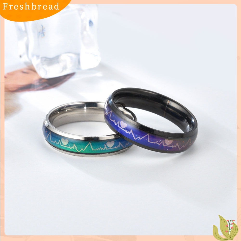 &lt; Freshbread &gt; Fashion Pria Wanita Mood Changing Color Heart Beat Cincin Pesta Perhiasan Couple Band