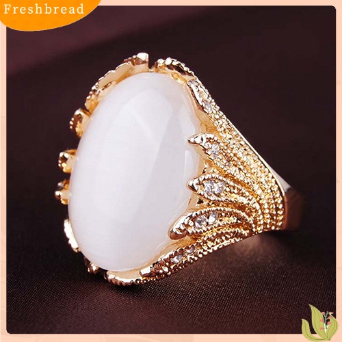 &lt; Freshbread &gt; Pria Wanita Berlapis Emas Berlian Imitasi Opal Vintage Finger Stone Ring Anti-Silver