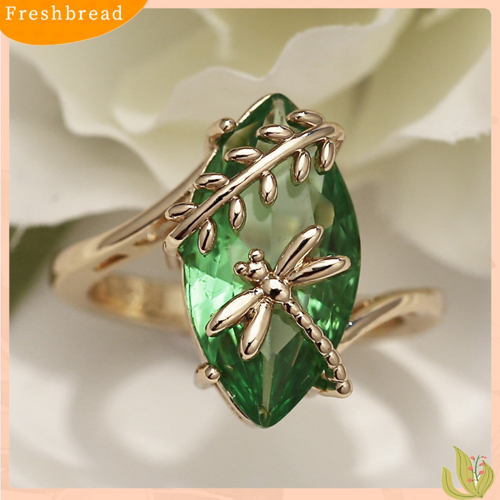 &lt; Freshbread &gt; Cincin Berlian Imitasi Transparan Emerald Faux Gemstone Dragonfly Decor Ring Untuk Pernikahan