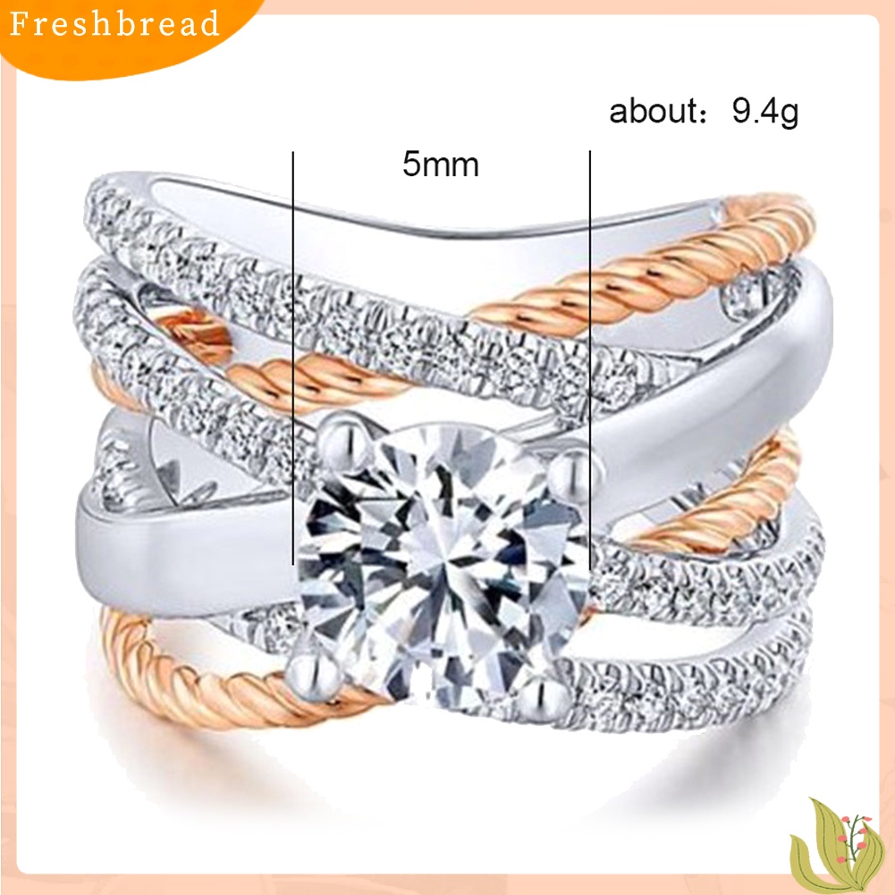 &lt; Freshbread &gt; Fashion Wanita Cross Dual Color Berlian Imitasi Cincin Pertunangan Pernikahan Perhiasan Hadiah