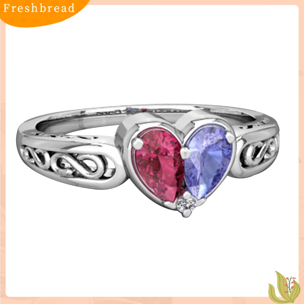 &lt; Freshbread &gt; Wanita Faux Ruby Amethyst Cinta Hati Pernikahan Cincin Perhiasan Hadiah Valentines Day