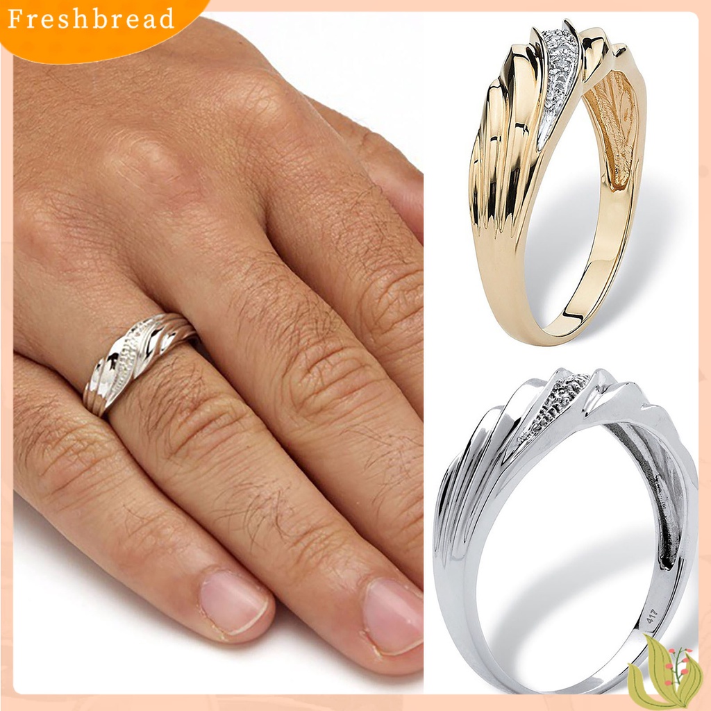 &lt; Freshbread &gt; Two-tone Indah Pernikahan Band Permukaan Halus Memutar Berlian Imitasi Wanita Cincin Pesona Perhiasan