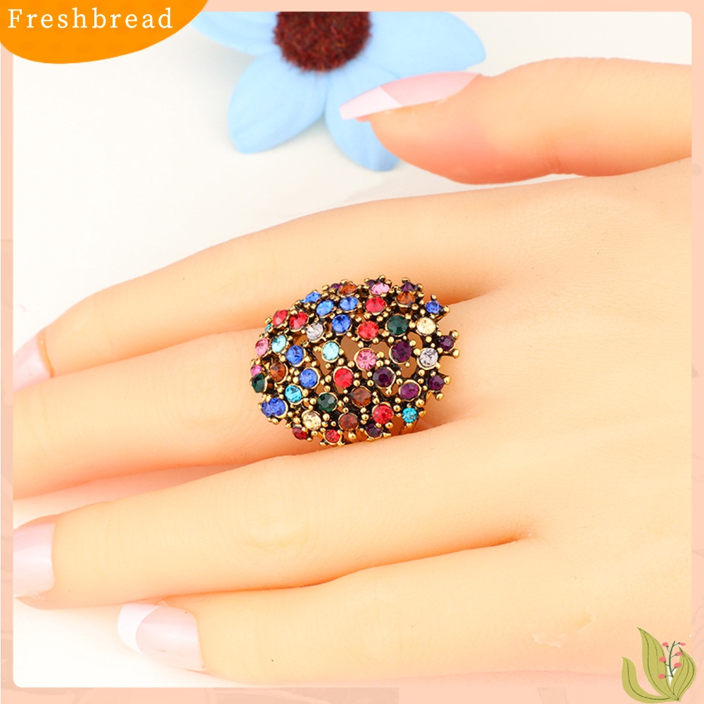 &lt; Freshbread &gt; Mewah Oval Warna-Warni Berlian Imitasi Bertatahkan Wanita Jari Cincin Pesta Perhiasan Hadiah