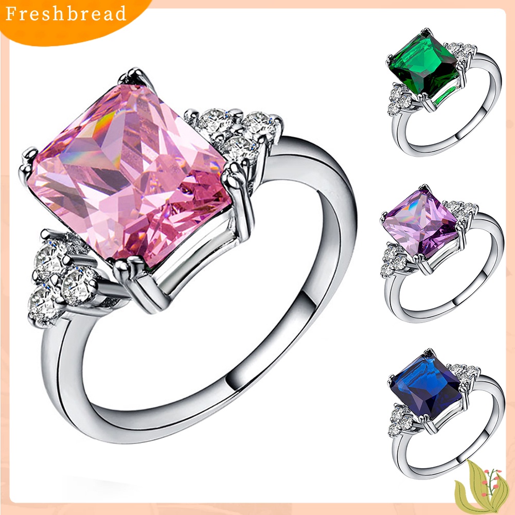 &lt; Freshbread &gt; Fashion Square Cut Cubic Zirconia Berlian Imitasi Cincin Pengantin Pertunangan Perhiasan Hadiah