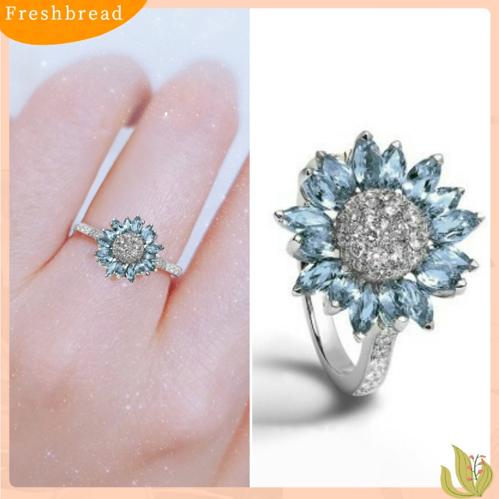 &lt; Freshbread &gt; Women Ring Bridal Shiny Cubic Zirconia Hias Sparkling Geometri Dekorasi Putih Aquamarine Bentuk Bunga Matahari Pernikahan Pertunangan Cincin Perhiasan Untuk Pacar