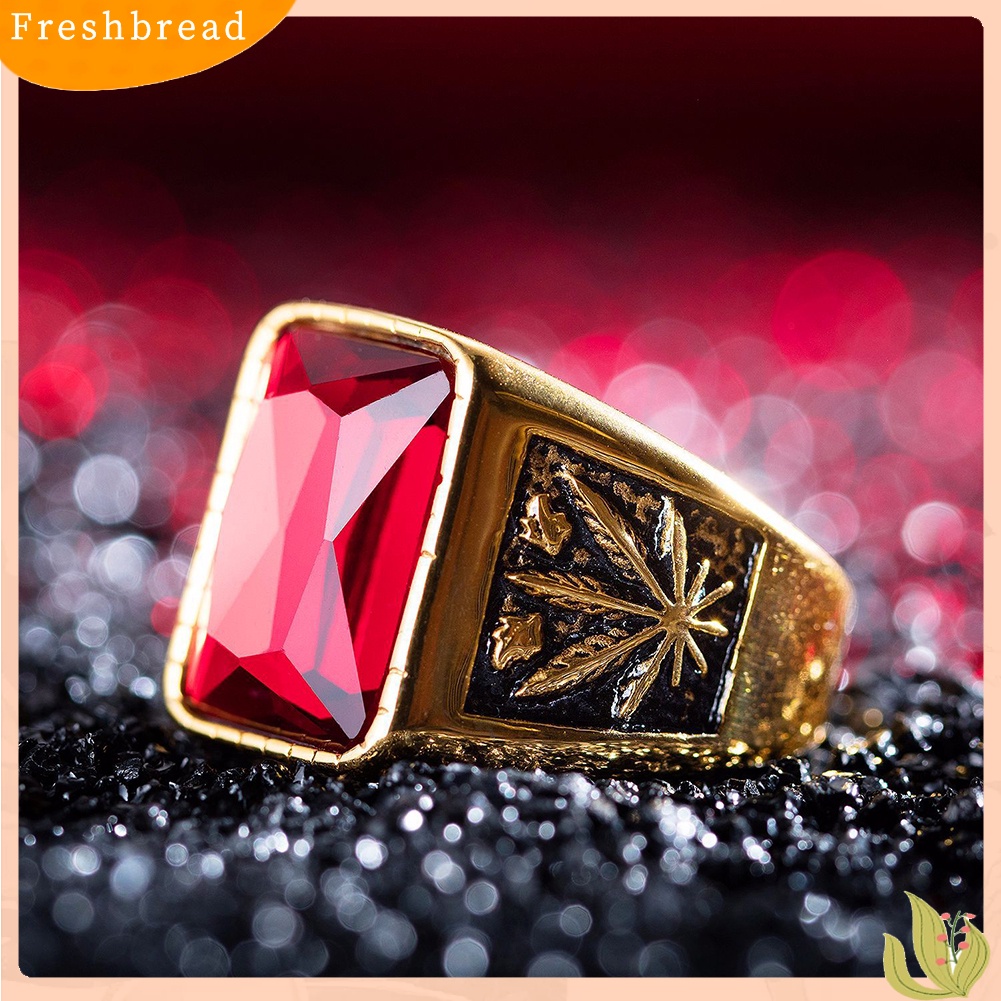 &lt; Freshbread &gt; Vintage Pria Faux Gemstone Tungsten Maple Craved Finger Band Cincin Perhiasan Hadiah