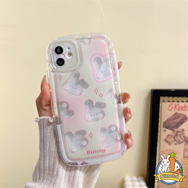 IPHONE Casing Kompatibel Untuk Iphone14 13 12 11 Pro Max X Xr Xs Max8 7 6 6s Plus SE 2020 Pink Powder Blusher Rabbit Casing Ponsel Canggih Bening Airbag Bumper Shockproof Cover Pelindung