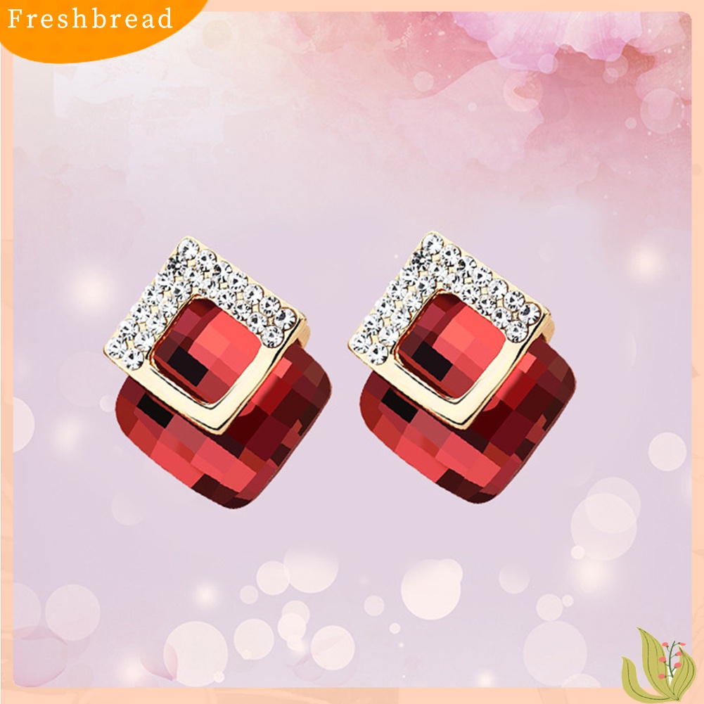 < Freshbread > Ringkas Berlian Imitasi Bertatahkan Square Stud Earrings Wanita Perjamuan Pesta Perhiasan Hadiah