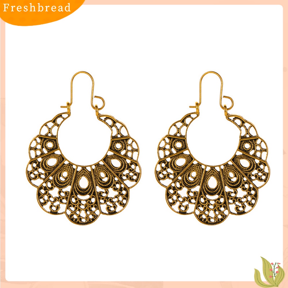 &lt; Freshbread &gt; Vintage Wanita Berongga Keluar Bunga Menjuntai Geometris Hoop Anting Perhiasan Hadiah