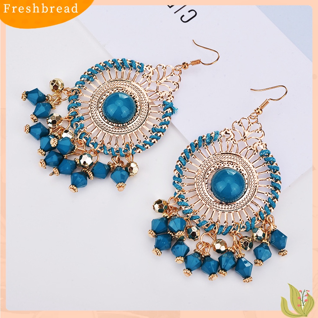 &lt; Freshbread &gt; 1pasang Wanita Anting Kait Warna-Warni Etnik Anti-Cacat Gaya Bohemia Rumbai Drop Earrings Perhiasan Wanita