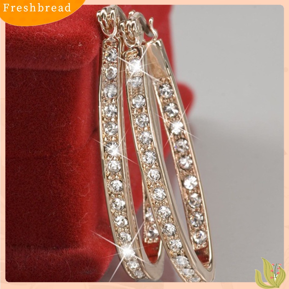 < Freshbread > Mempesona Wanita Berlian Imitasi Bertatahkan Lingkaran Besar Anting Hoop Pesta Perjamuan Perhiasan