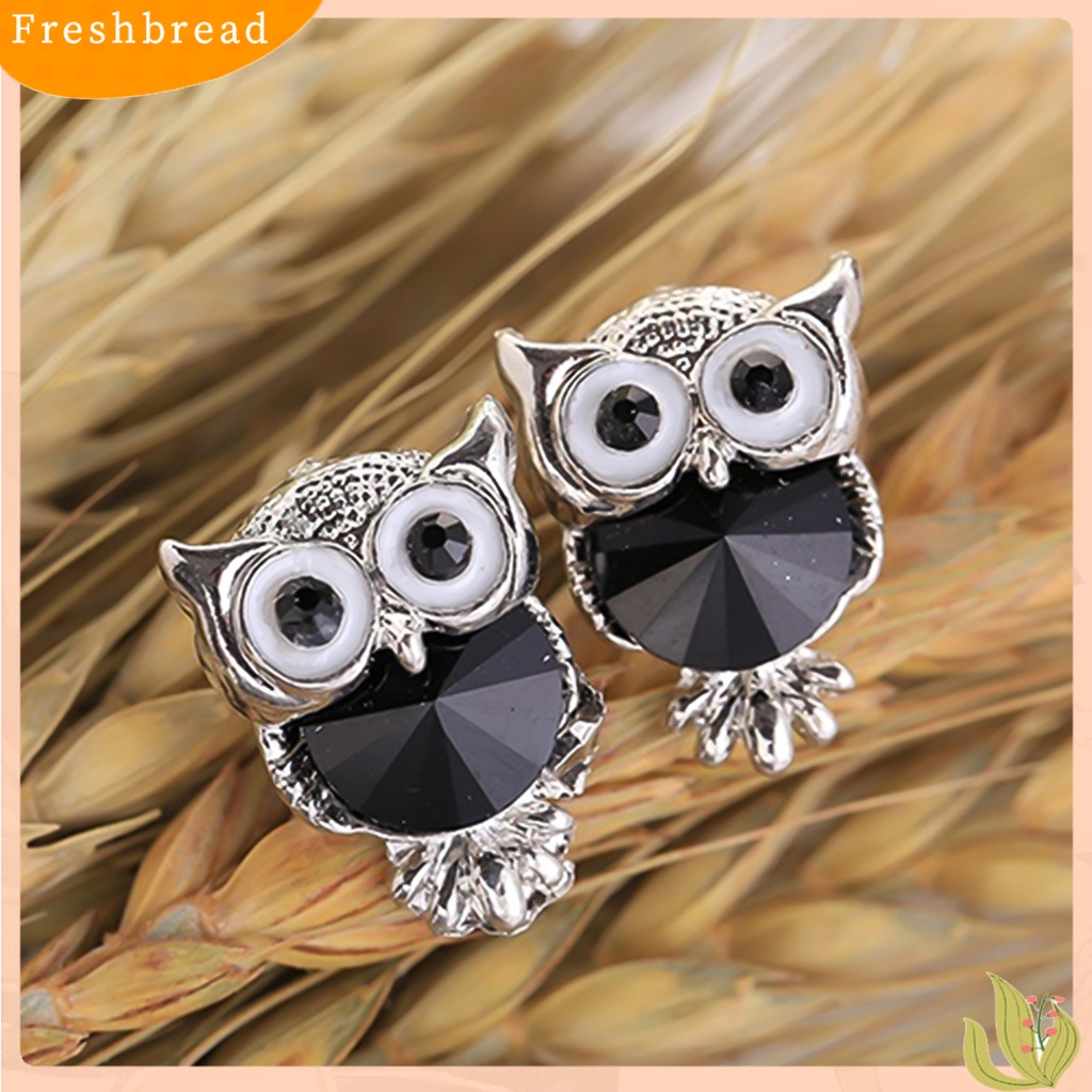 < Freshbread > Ear Studs Owl Berbentuk Berlian Imitasi Hias Alloy Stud Earrings Charm Perhiasan Fashion Untuk Pesta