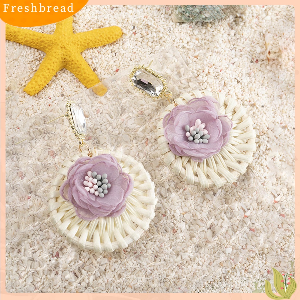 &lt; Freshbread &gt; 1pasang Drop Earrings Bunga Bulat Rotan Bersinar Berlian Imitasi Stud Earrings Perhiasan Hadiah