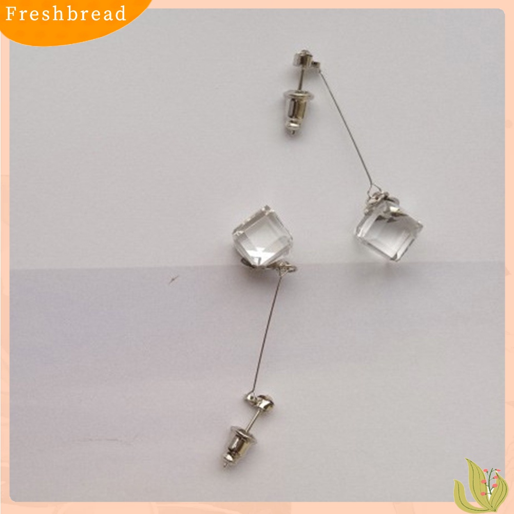 &lt; Freshbread &gt; Wanita Transparan Kubikal Berlian Imitasi Bar Menjuntai Ear Stud Earrings Perhiasan Hadiah