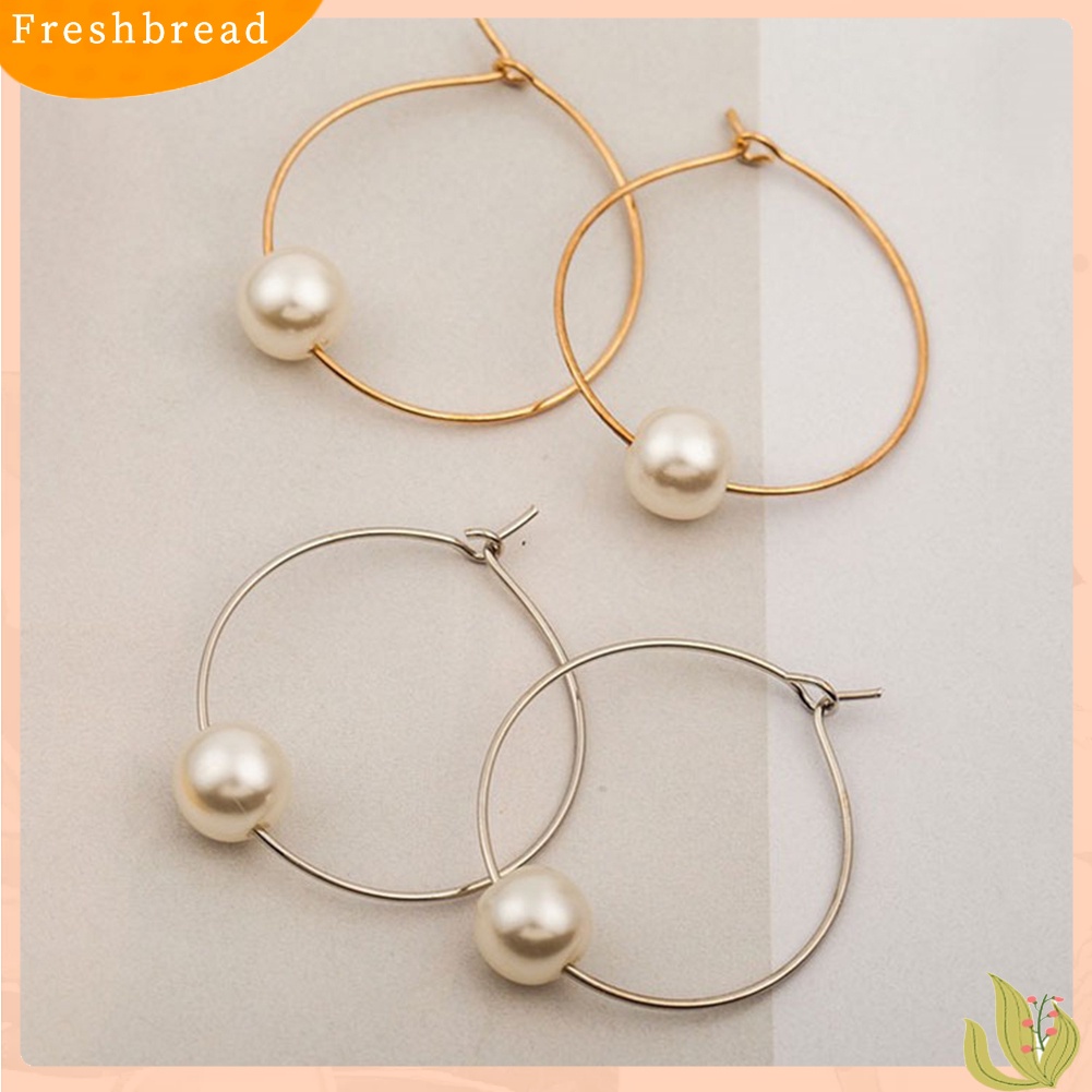 &lt; Freshbread &gt; Fashion Wanita Mutiara Imitasi Pesona Huggie Hoop Earrings Pesta Perhiasan Hadiah Ulang Tahun