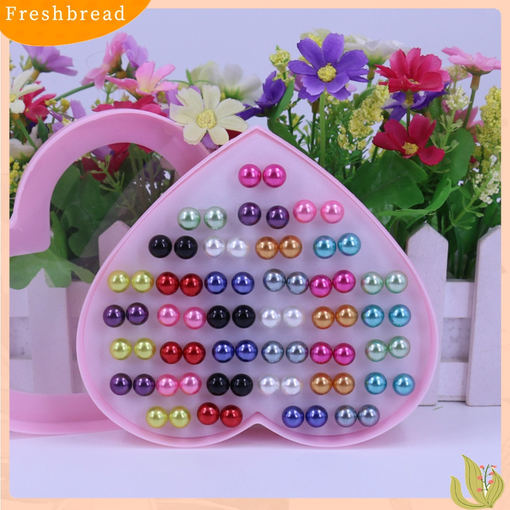 &lt; Freshbread &gt; Perhiasan Telinga Fashion 36pasang Stainless Steel Warna-Warni Lucu Faux Pearls Stud Earrings