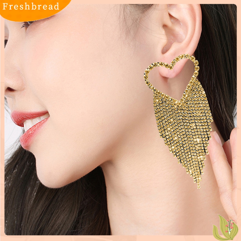 &lt; Freshbread &gt; 1pasang Drop Earrings Shining Long Tassel Glitter Semua Pertandingan Anti-Alergi Dekorasi Telinga Gaya Korea Temperamen Cinta Hati Berlian Imitasi Penuh Telinga Giwang Menjuntai Anting