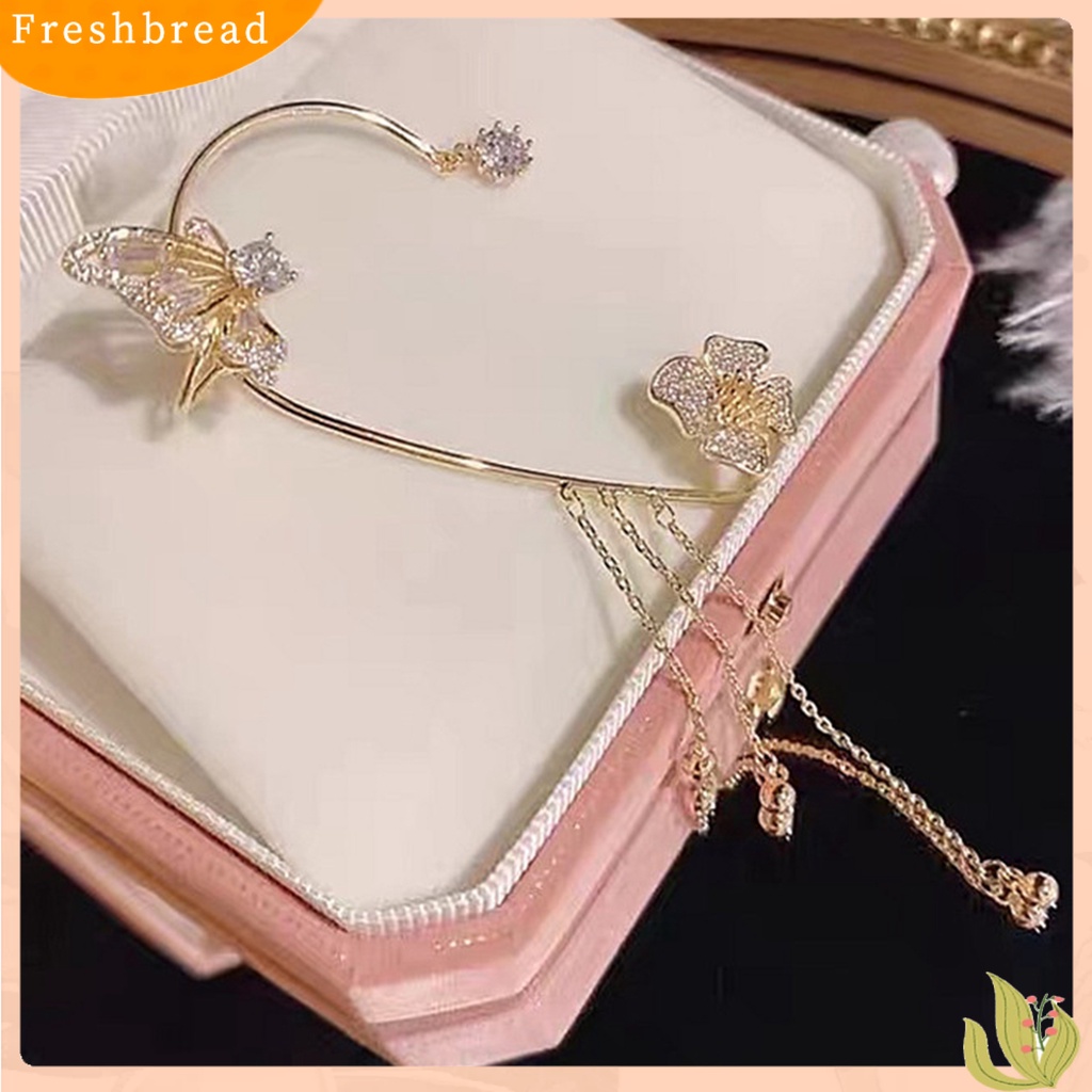 &lt; Freshbread &gt; 1Pc Manset Telinga Mewah Temperamen Dekorasi Geometris Tinggi Gloss Berdandan Tanpa Tindik Shiny Cubic Zirconia Butterfly Ear Cuff Perhiasan Aksesoris