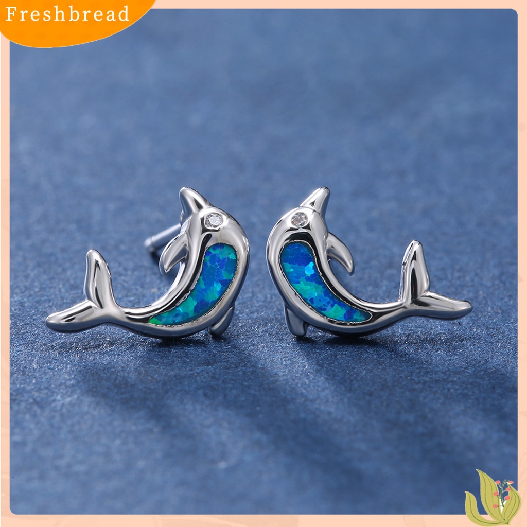 &lt; Freshbread &gt; 1pasang Lady Ear Studs Bentuk Dolphin Perhiasan Batu Imitasi Berwarna Ringan Lucu Anting Tusuk Hewan Untuk Pacaran