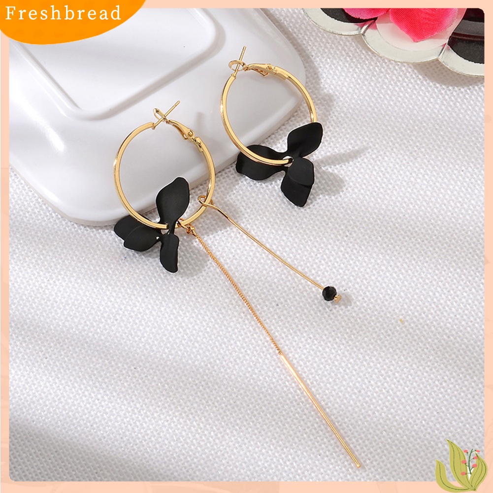 &lt; Freshbread &gt; Fashion Wanita Bunga Daun Asimetris Lingkaran Rantai Panjang Rumbai Hoop Earrings