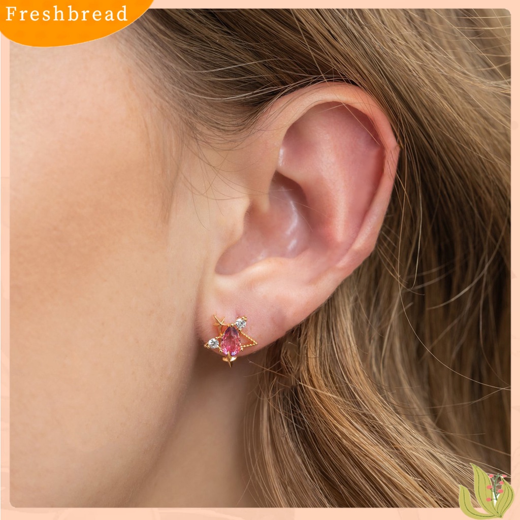 &lt; Freshbread &gt; 1pasang Anting Tusuk Telinga Alloy Chic Piercing Hias Bulan Bintang Berlian Imitasi Untuk Liburan