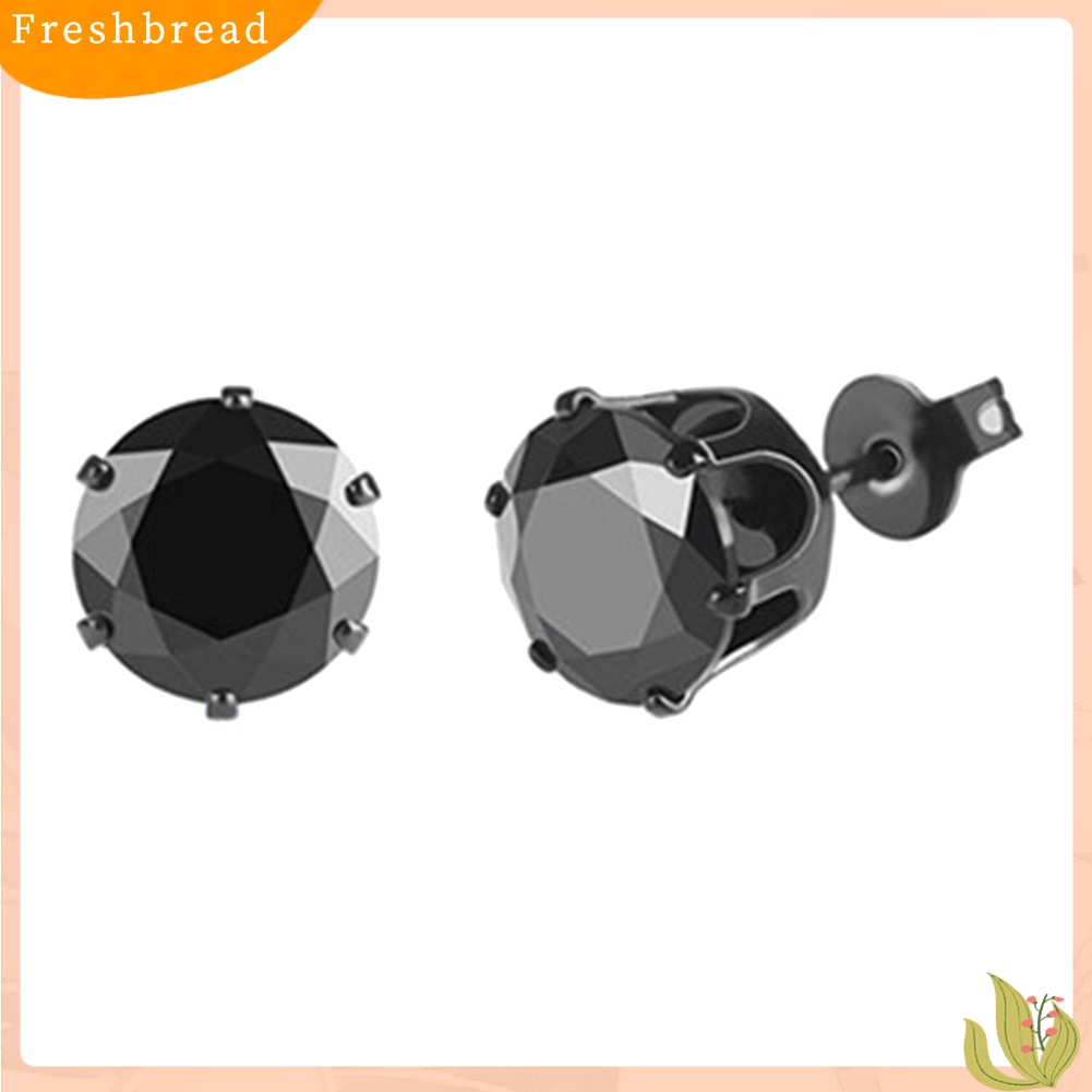 < Freshbread > 1Pc Punk Pria Wanita6/8mm Hitam Enam Cakar Cubic Zirconia Stud Earrings Perhiasan