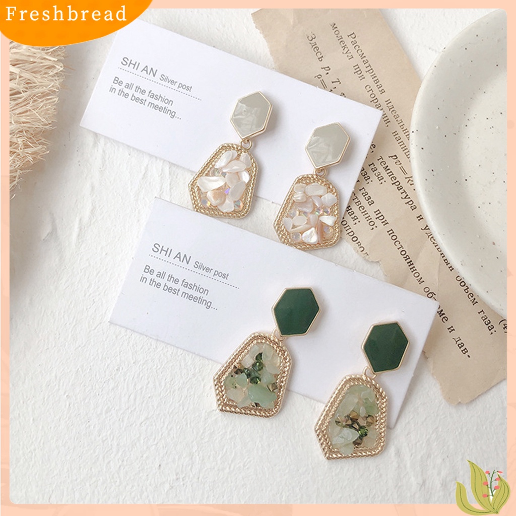 &lt; Freshbread &gt; Anting Tetes Penampilan Elegan Mulia Aksesoris Perhiasan Retro Anting Tusuk Batu Alam Untuk Pesta